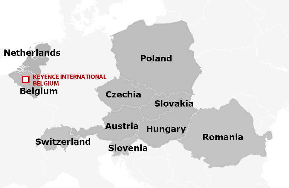 KEYENCE INTERNATIONAL's offices Austria Belgium Chechia Hungary Netherlands Poland Romania Slovakia Slovenia Switzerland