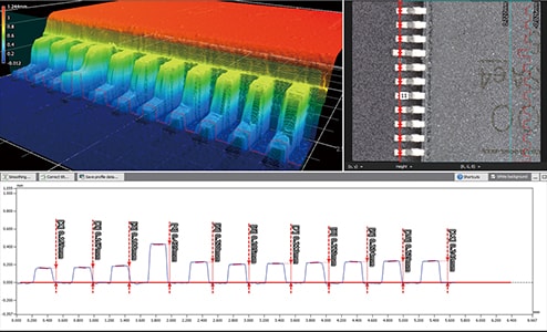 Batch measurement of lead lifting, colour map display, and profile measurement