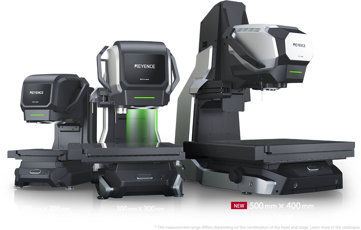 Wide-Field IM Head・High-Accuracy LM Head/ 200 mm × 200 mm Small Stage・300 mm × 300 mm Medium Stage・500 mm × 400 mm Large Stage