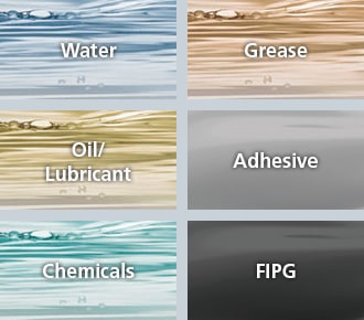 Water, Grease, Oil/Lubricant, Adhesive, Chemicals, FIPG