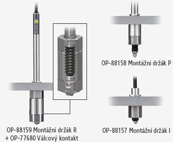 OP-88159 montážní držák R + OP-77680 válcový kontakt, OP-88158 montážní držák P, OP-88157 montážní držák I