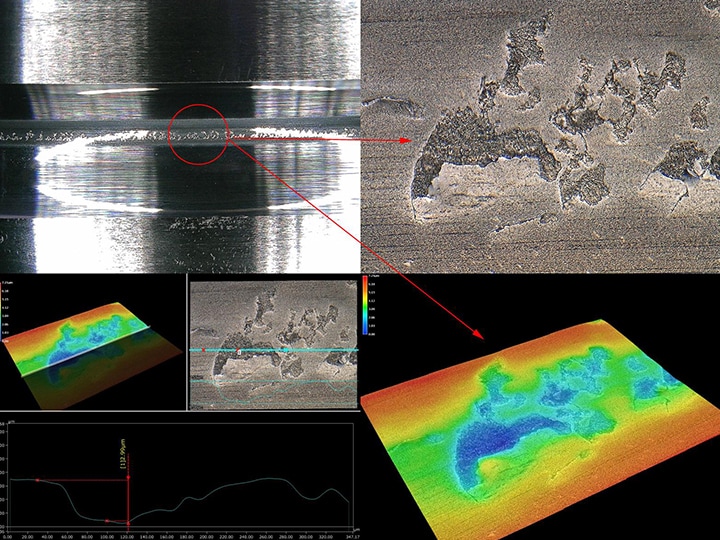 Součást olejového těsnění hřídele oběžného kola (pozorování zvětšeného povrchu, měření 3D tvaru, celý tvar)