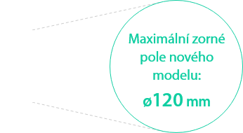 Konvenční model: ø 65 mm / Maximální zorné pole nového modelu: ø120 mm