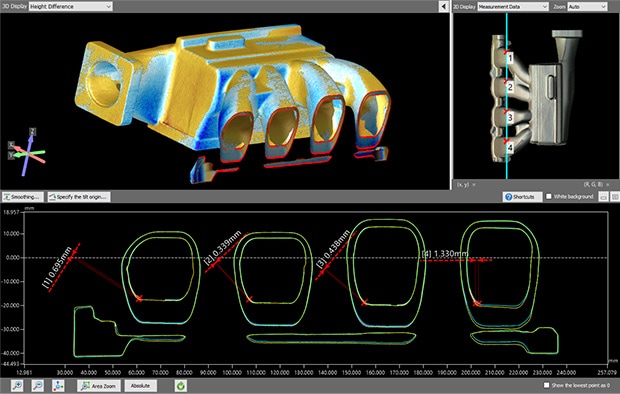 3D-Messung von Oberflächenabstand, Dicke und Querschnittsfläche