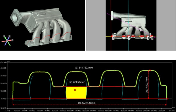 3D-Messung von Oberflächenabstand, Dicke und Querschnittsfläche