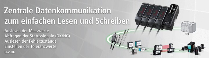 Zentrale Datenkommunikation zum einfachen Lesen und Schreiben [Auslesen der Messwerte] [Abfragen der Statussignale (OK/NG)] [Auslesen der Fehlerzustände] [Einstellen der Toleranzwerte] u.v.m.