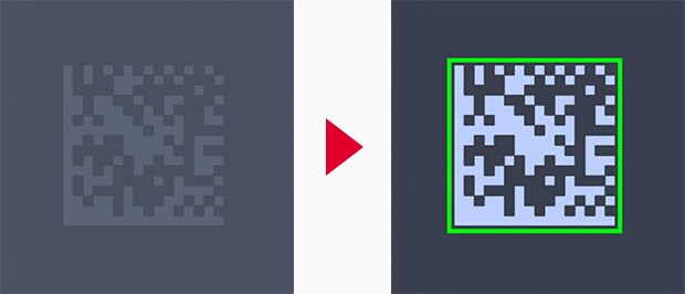 Beim Drucken auf Halbleiterelementen gibt es viele Harze, die sich nur schwer einfärben lassen. Dadurch kann der Code blass werden. Die Modellreihe SR-X kann durch bestimmte Filteralgorithmen für eine automatische Anpassung des Kontrasts sorgen. 