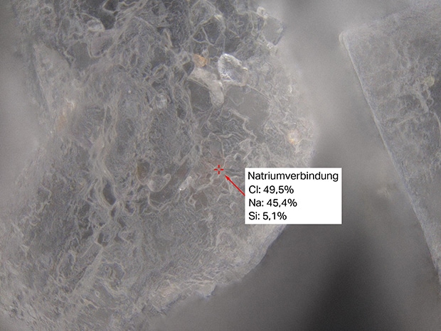 Kristalle, die nicht durch bloße Betrachtung identifiziert werden können, lassen sich durch eine Materialanalyse identifizieren.
