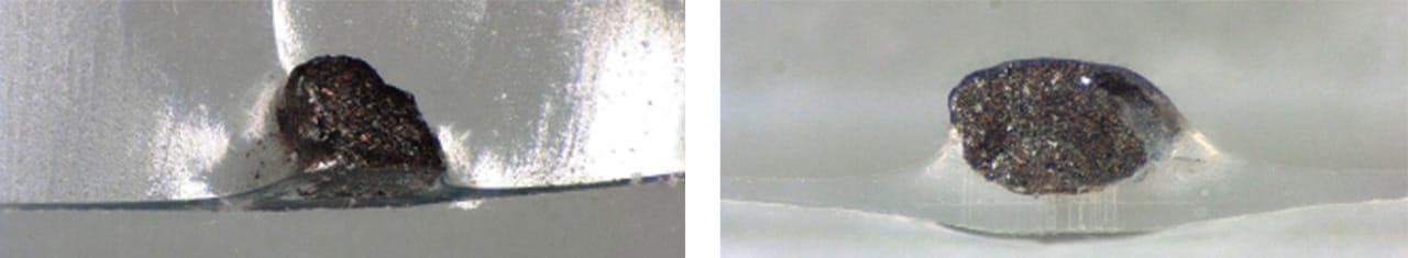 Fremdkörperbetrachtung aus der Flächenansicht (l.) und aus der schrägen Betrachtung
