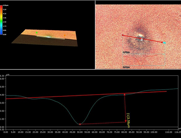 3D-Form- und Profilmessung in vergrößerter Aufnahme mithilfe der Höhendaten des Pinhole 
