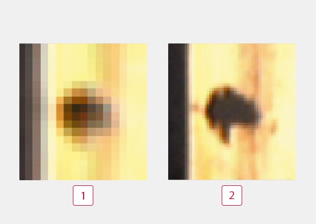 Referenz: Vergrößerte Ansicht eines 0,5 mm großen Fremdkörpers in einem Sichtfeld von 30 mm