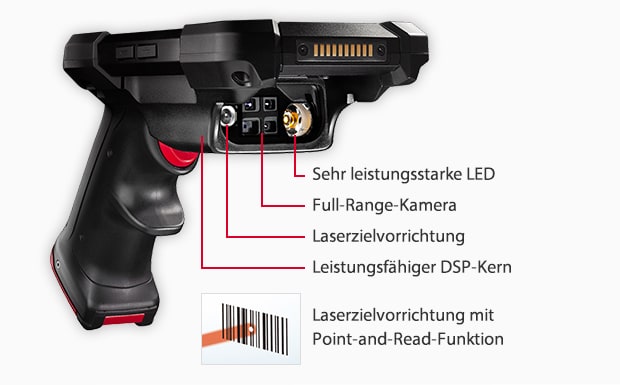 [Sehr leistungsstarke LED] [Full-Range-Kamera] [Laserzielvorrichtung] [Leistungsfähiger DSP-Kern] Laserzielvorrichtung mit Point-and-Read-Funktion