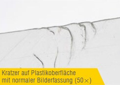 [Kratzer auf Plastikoberfläche mit normaler Bilderfassung (50×)]