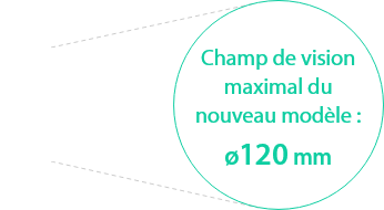 Modèle précédent : ø65 mm / Champ de vision maximal du nouveau modèle : ø120 mm