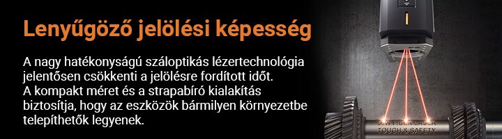 Lenyűgöző jelölési képesség. A nagy hatékonyságú száloptikás lézertechnológia jelentősen csökkenti a jelölésre fordított időt. A kompakt méret és a strapabíró kialakítás biztosítja, hogy az eszközök bármilyen környezetbe telepíthetők legyenek.