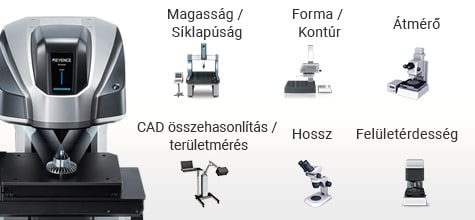 [Magasság/Síklapúság] [Forma/Kontúr] [Átmérő] [CAD összehasonlítás / területmérés] [Hossz] [Felületérdesség]
