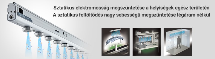 Sztatikus elektromosság megszüntetése a helyiségek egész területén A sztatikus feltöltődés nagy sebességű megszüntetése légáram nélkül