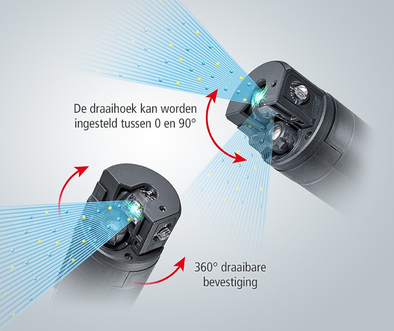 De draaihoek kan worden ingesteld tussen 0 en 90° / 360° draaibare bevestiging