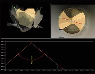 Voorbeeld van 3D-vorm- en -profielmetingen van een boorpunt