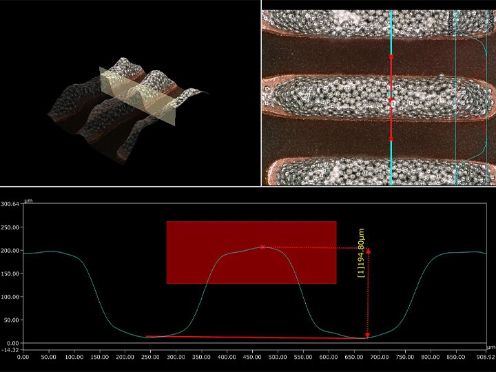 3D-meting van soldeerpasta met de 4K digitale microscoop uit de VHX-reeks