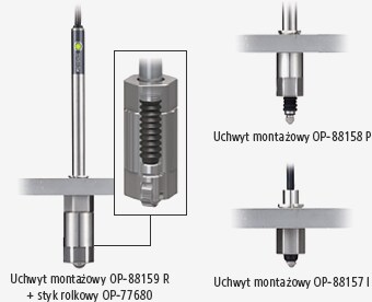 Uchwyt montażowy OP-88159 R + styk rolkowy OP-77680, uchwyt montażowy OP-88158 P, uchwyt montażowy OP-88157 I